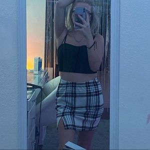 split hem plaid skirt